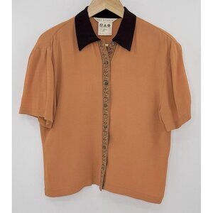 VTG Max Studio‎ Orange Acetate Blend Button Blouse Sz 1 Bohemian Hippie Festival